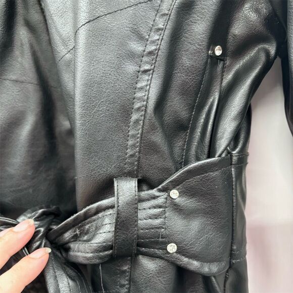 Girls Black Faux Leather Jacket XL Furry Collar Chic Casual Style - Picture 2 of 8